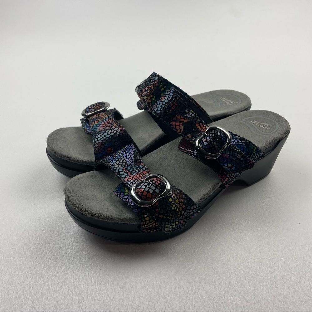 Dansko Sophie Spotted Glitter Sandals Clog Platform Size 38 7.5-8